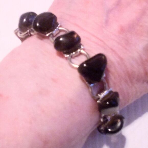 Vintage Tumbled Stone Link Silver Tone Bracelet - Picture 4 of 6